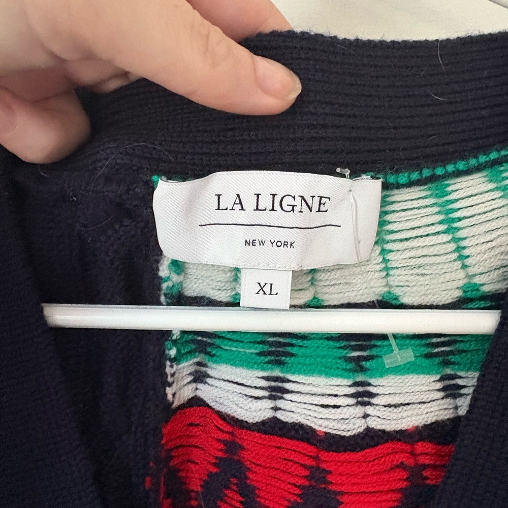 NWOT La Ligne Fairisle Patchwork Cardigan Navy Multi Extra Large (XL) 100% Wool - Picture 3 of 13